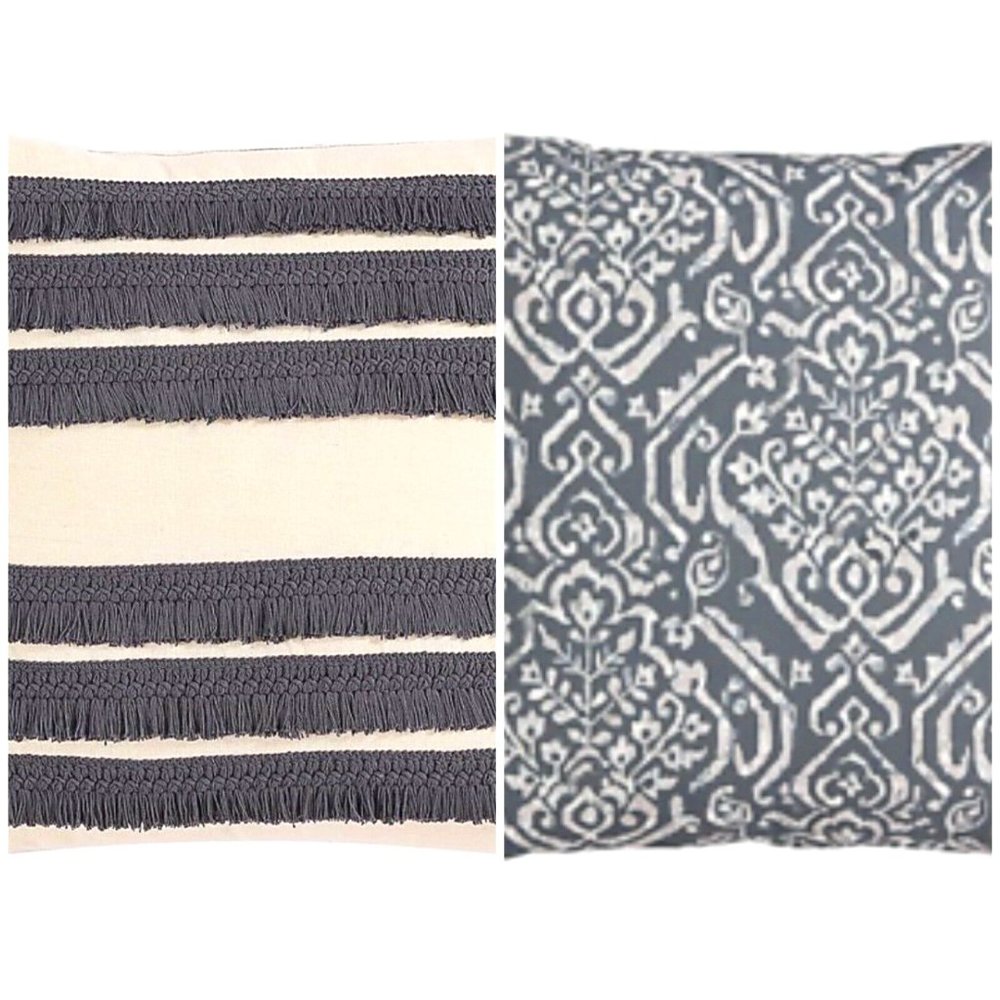 Square Decorative Pillow Cover lot 20” X 20” Grey Fringe Geometric Morgan Home